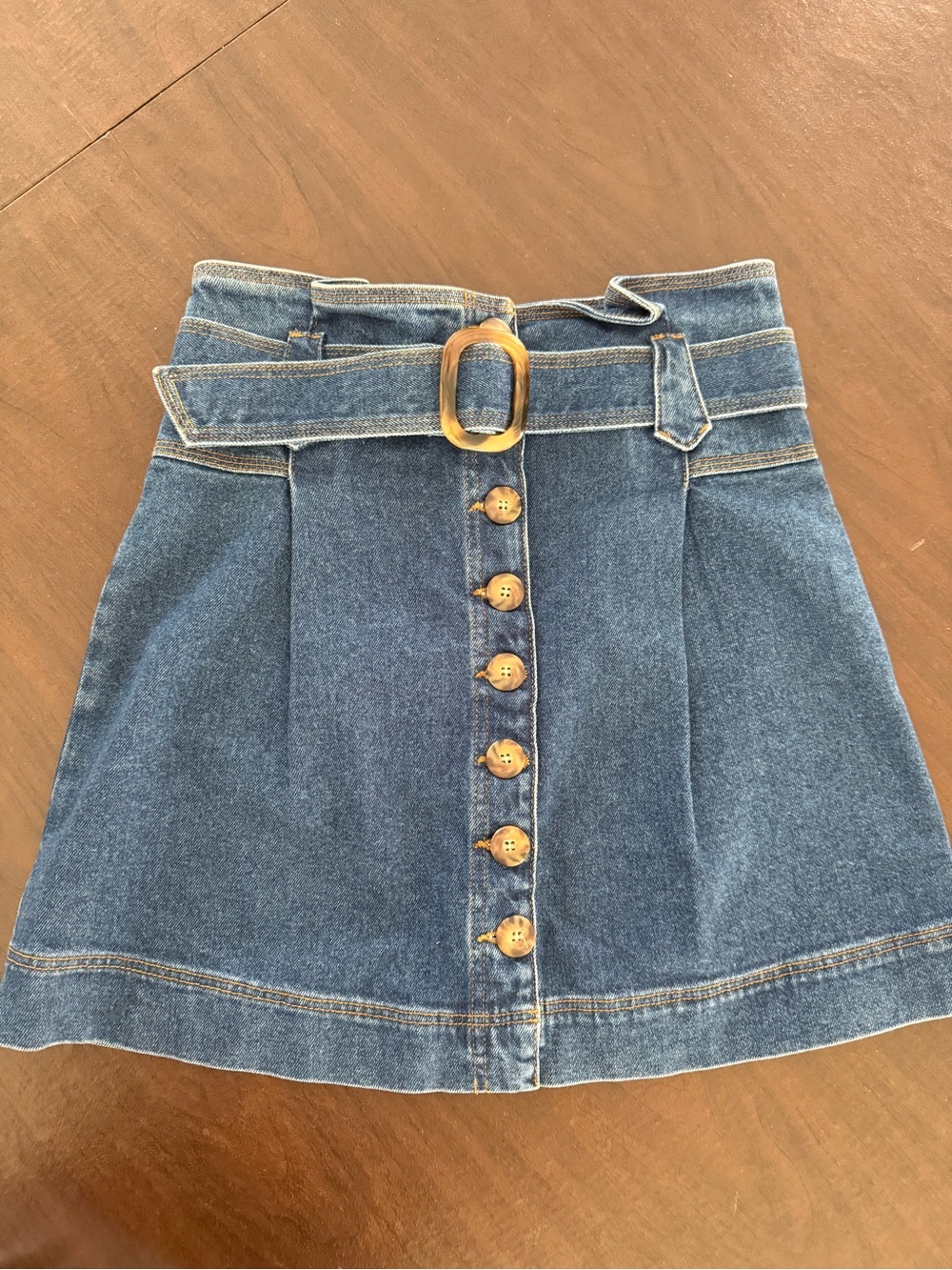 Sezane Blue Denim Button-Front Circle Skirt with Belt